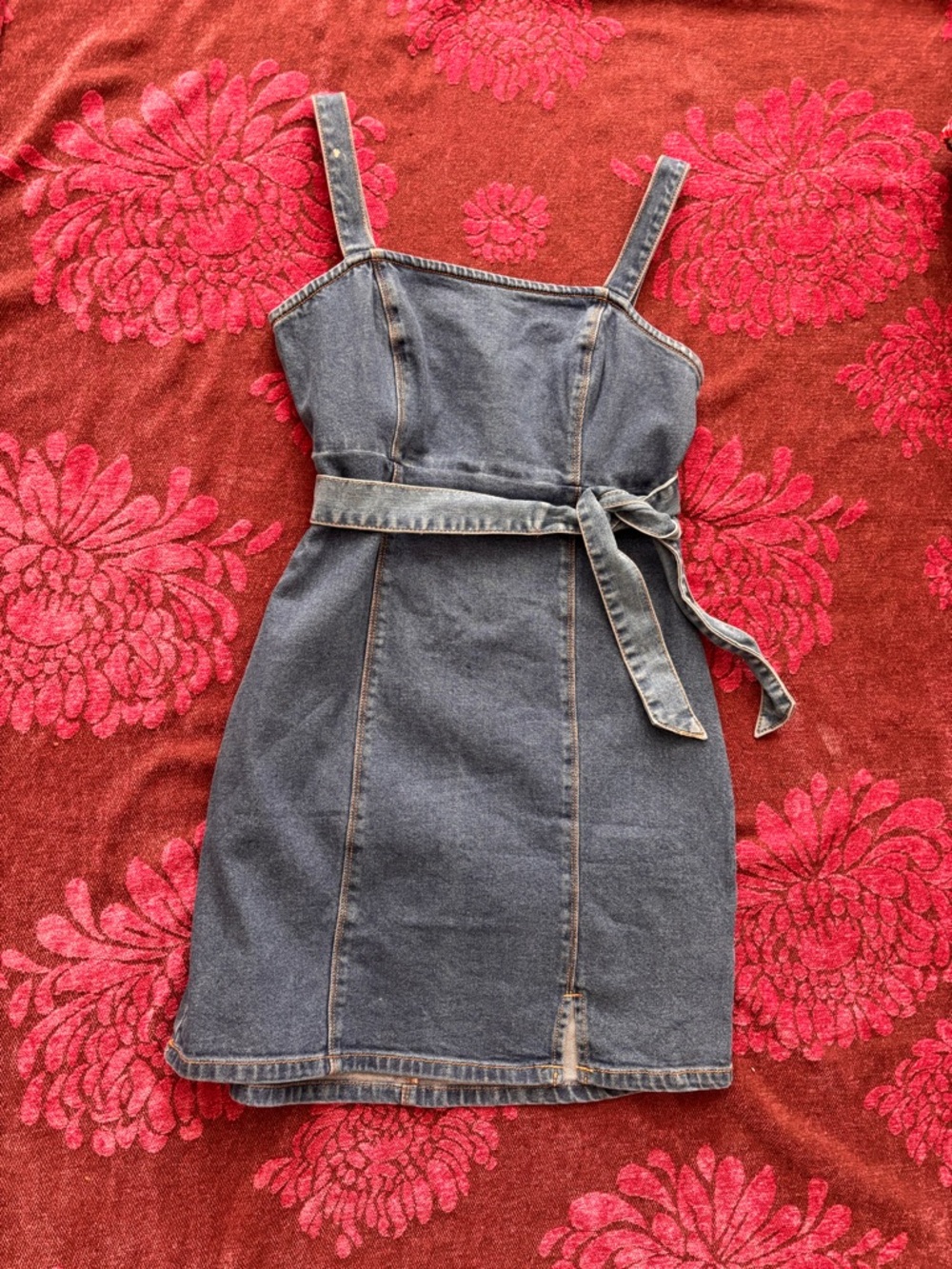 Denim Tie-Waist Mini Dress - Blue